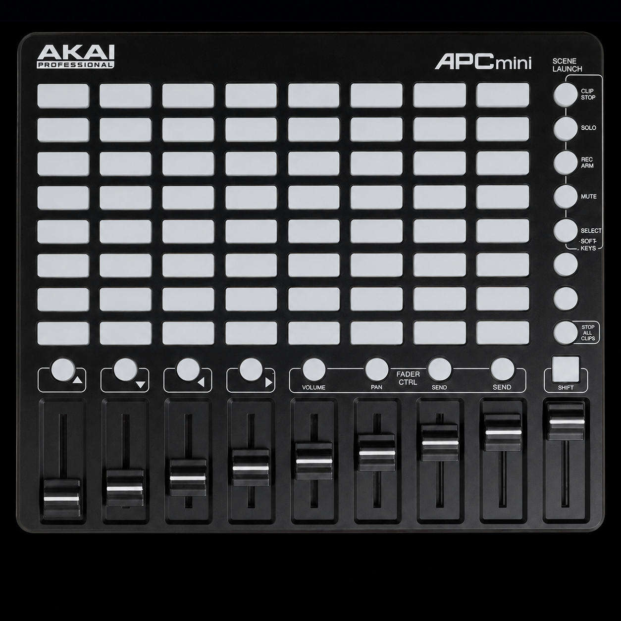 Original Akai APC MINI with an eight-by-eight pad grid and nine faders