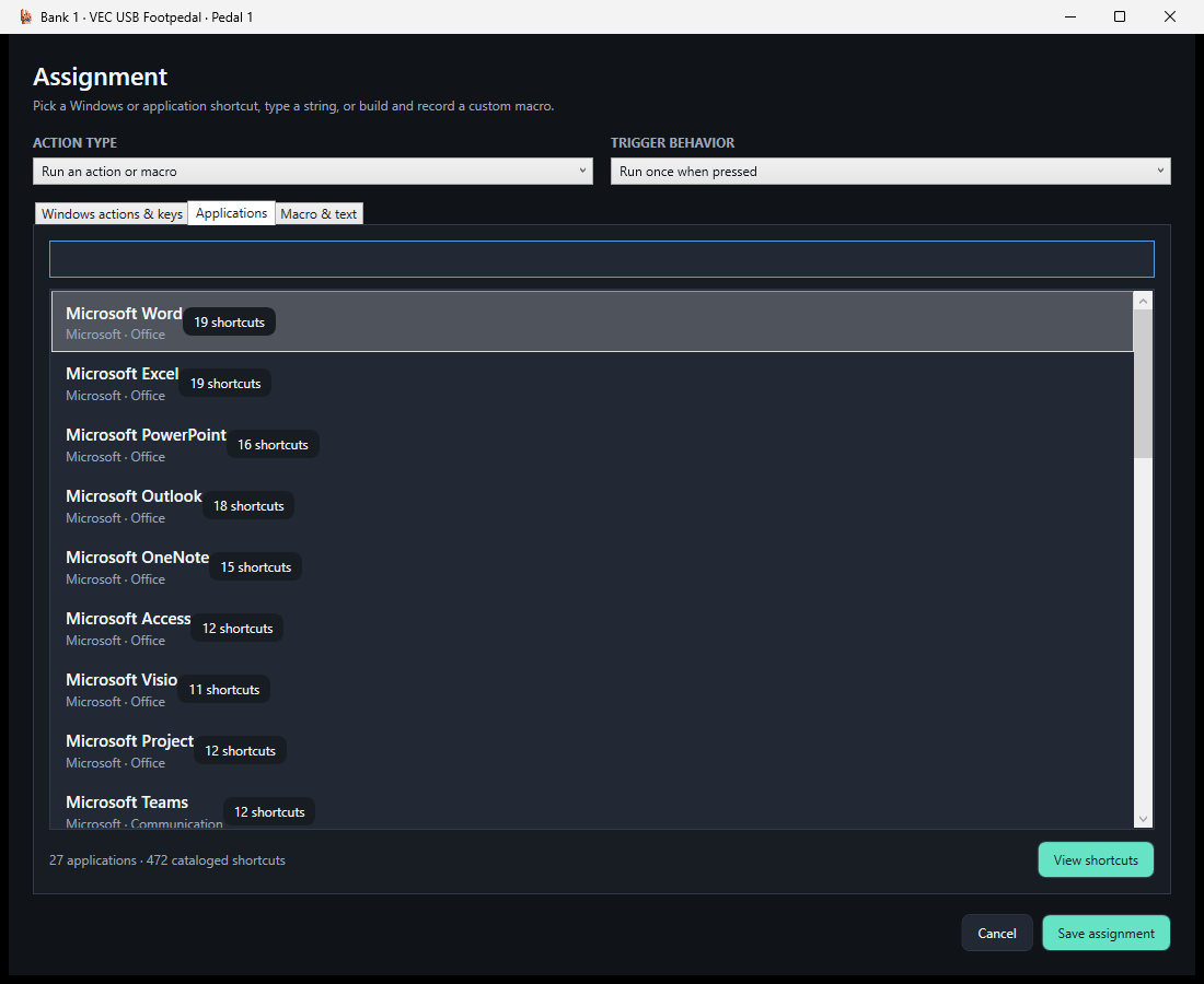 Tippy application shortcut browser